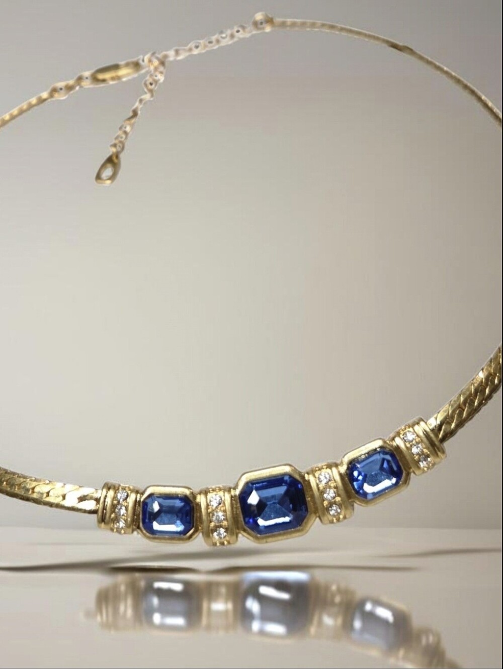 18k Gold Plated Sparkling Sapphire Beveled Crystal Necklace
